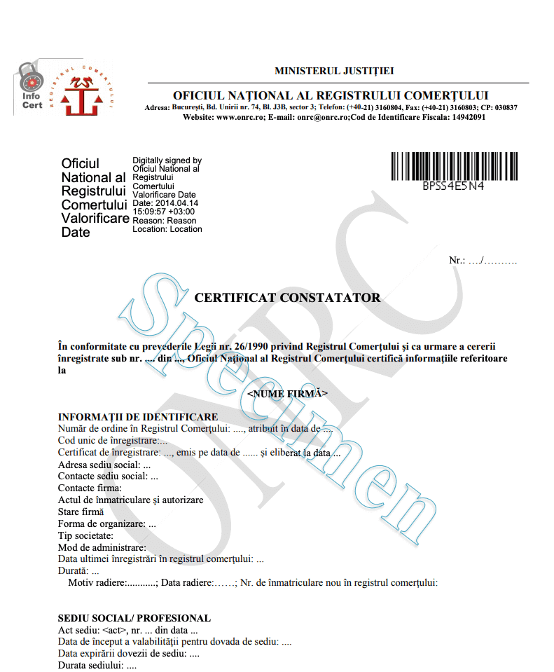 Specimen certificat constatator
